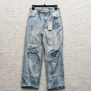 Jeans Women High Rise Slouch Risen Light Wash Distressed Stars Y2K NWT Sz 7/28
